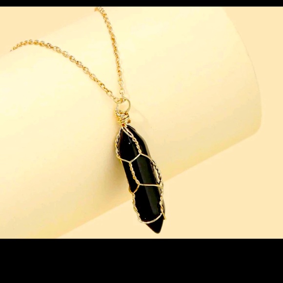 Jewelry - Black Obsidian Pendant with Gold chain